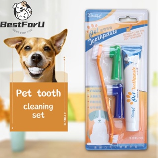 Pet Toothbrush Set with Toothpaste Dog Toothbrush Set Dental Care Mouth Cleaning Care
