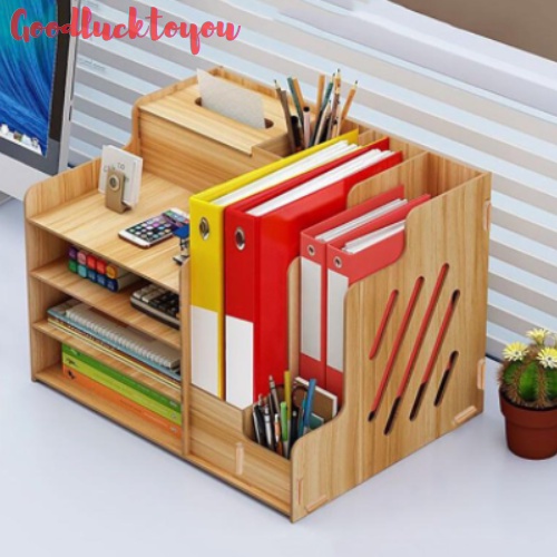 GOODLUCKOffice Supplies Desk Organizer Wooden Desk Organizer Multi