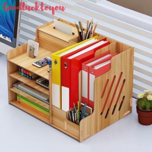 GOODLUCK-Office Supplies Desk Organizer Wooden Desk Organizer Multi ...