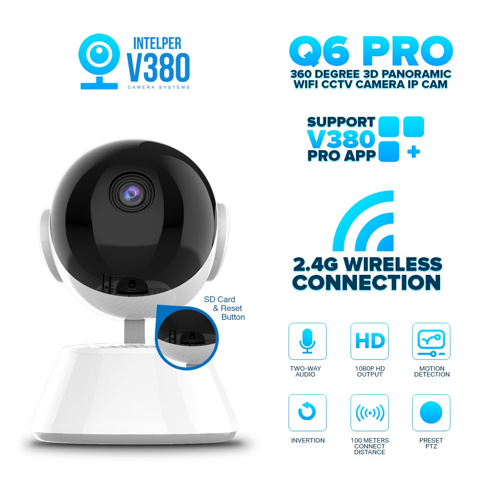V380 Q6 Pro CCTV Camera Wifi Connect to Cellphone 1080P Smart Home