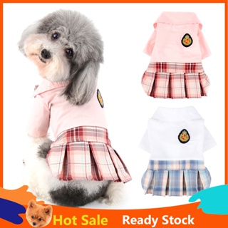 ✻◊✆Dog Dress Student Outfits for Small Dogs Girls Summer Shirts with Plaid Skirt One Piece Apparel f