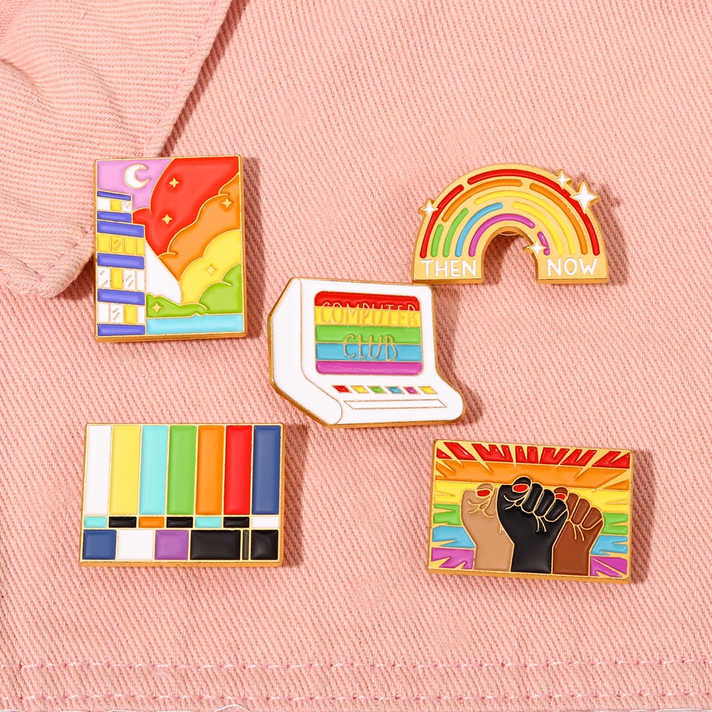 Lgbt Colored Rainbow Enamel Pins Rainbow Flag Pride Blm Fist Brooch Badges Lapel Pin Creative