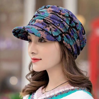 New Style Short Brim Floral Hat Female Korean Version Versatile/Soft Ethnic Peaked Cap Autumn Winter Warm