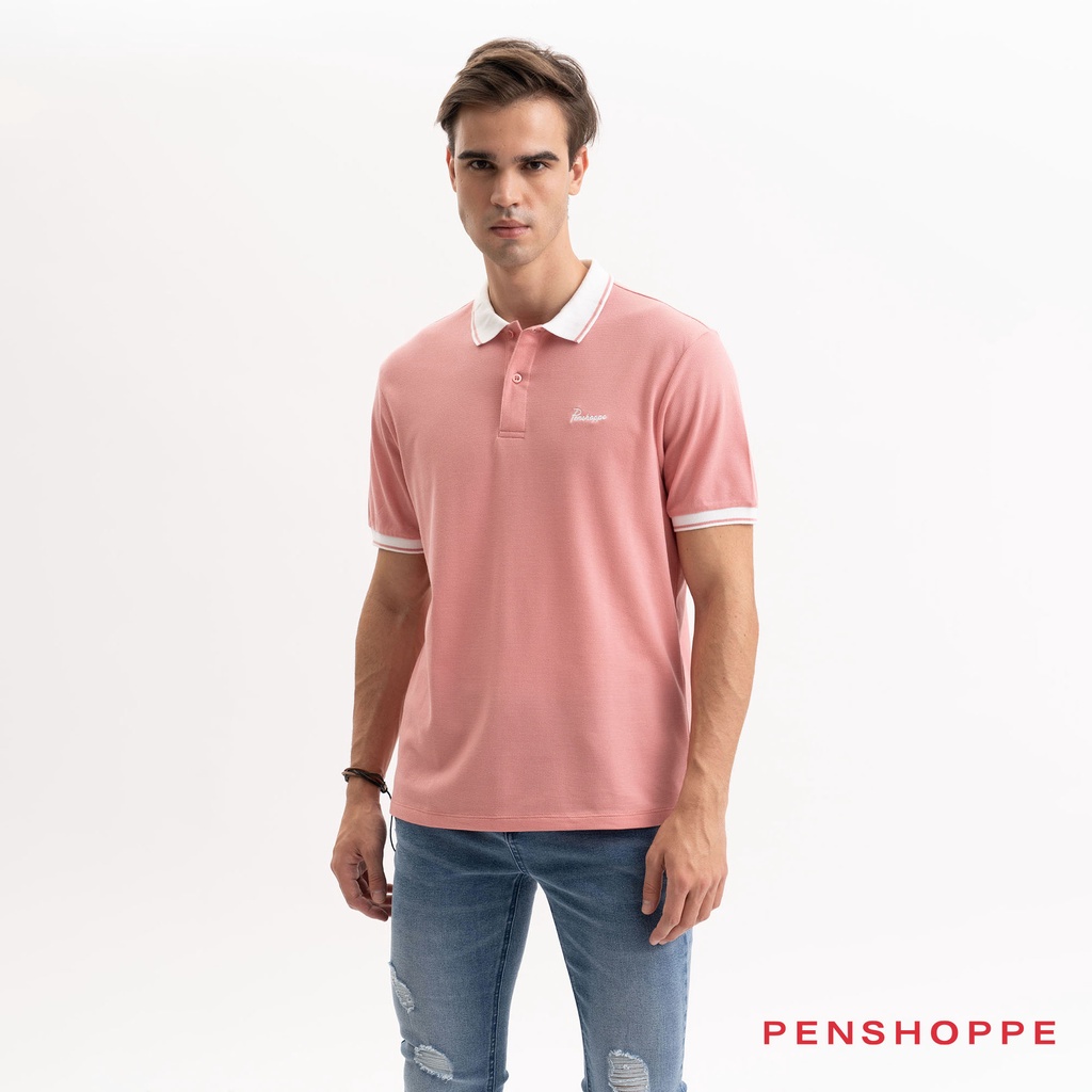 Penshoppe Relaxed Fit Polo With Contrast Collar And Cuffs For Men Old Rose Shopee Philippines