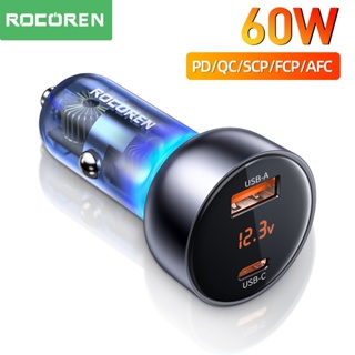 Rocoren USB Car Charger 60W PD QC Quick Fast Charging Type C Car Charger Adapter For iPhone 14 13 12 iPad Xiaomi Samsung Huawei