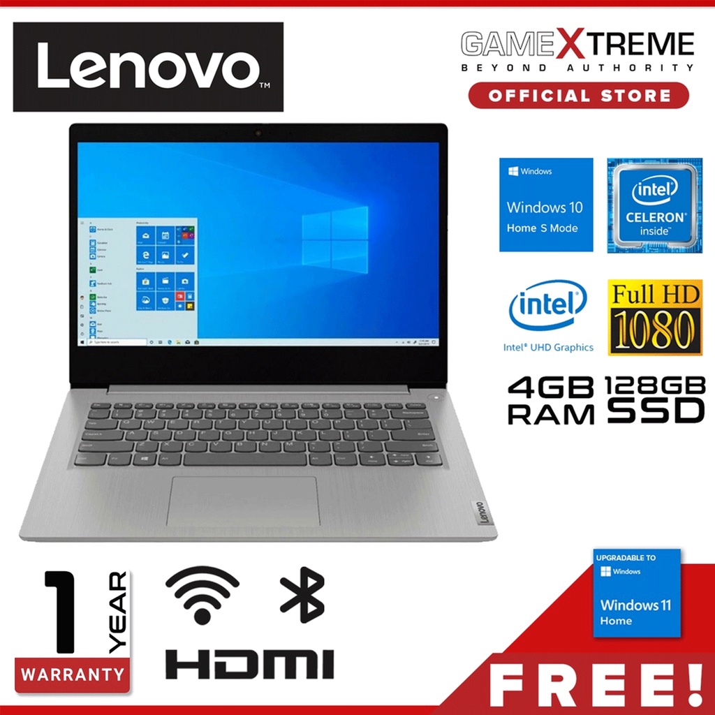 Lenovo Ideapad 1 14 Fhd Celeron N40 Uhd 600 4gb Ram 128gb Ssd Windows 10 Platinum Grey 14igl05 Shopee Philippines