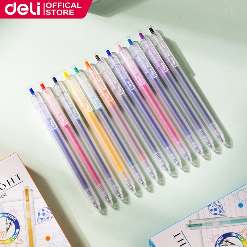 Deli Press Color Gel Pen 0.5mm 12 Colors Writing Pen Student Stationery School Supplies EG118