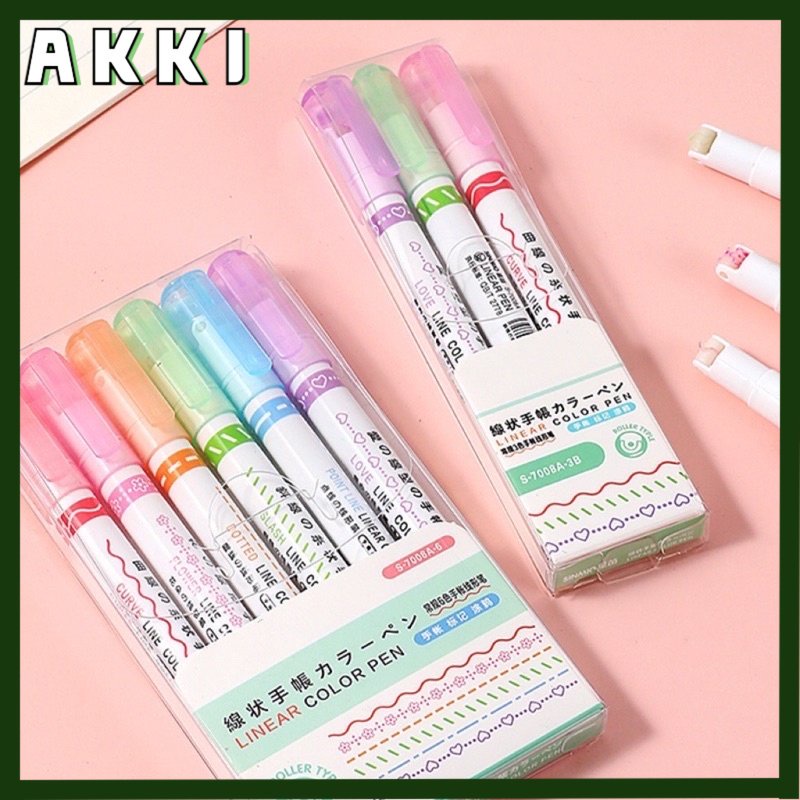 AKKI 6 Colors Line Color Pen Multi-Shaped Outline Curve Highlighter