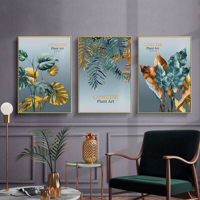 Tropical Botanical Monstera Leaves Posters and Prints Turquoise Home Decor Wall Art Canvas Painting Pictures for Living Room