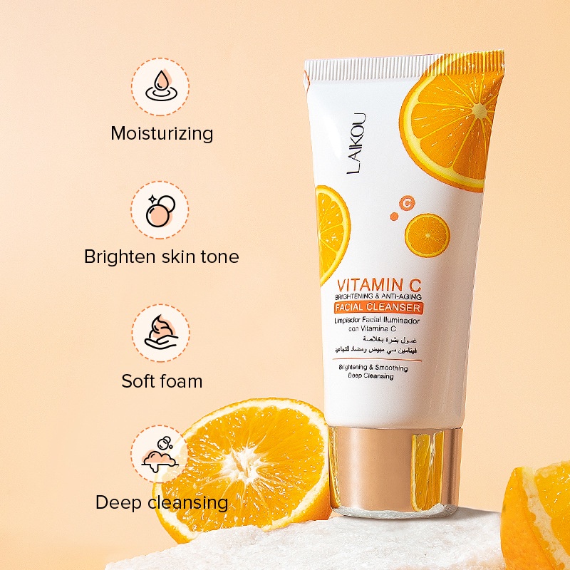 LAIKOU Vitamin C Foam Facial Cleanser Whitening Moisturizing Oil