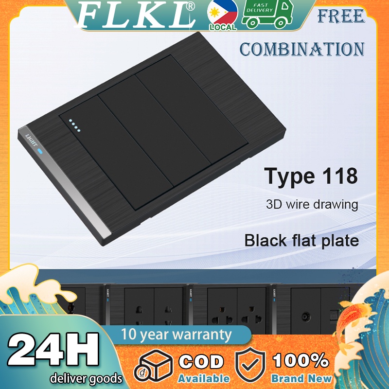 FLKL lamp switch wall socket 118 type PC wiredrawing flame-retardant 1/2/3/4 universal modern socket