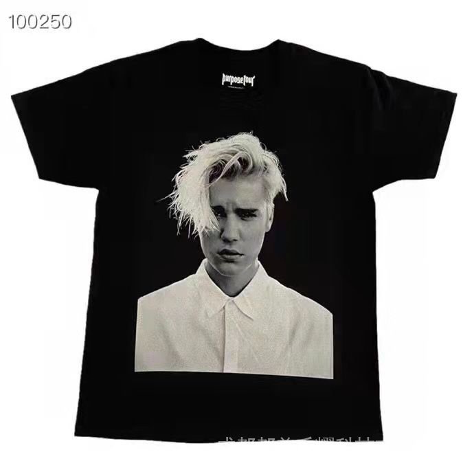 justiieber Washed T-Shirt Short-Sleeved High Street Portrait Casual Top Trendy Justin Bieber Clothes Same Style