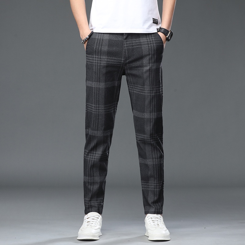 Men's Pants Plaid Casual Slim Straight Business Thin Trousers For Men ...