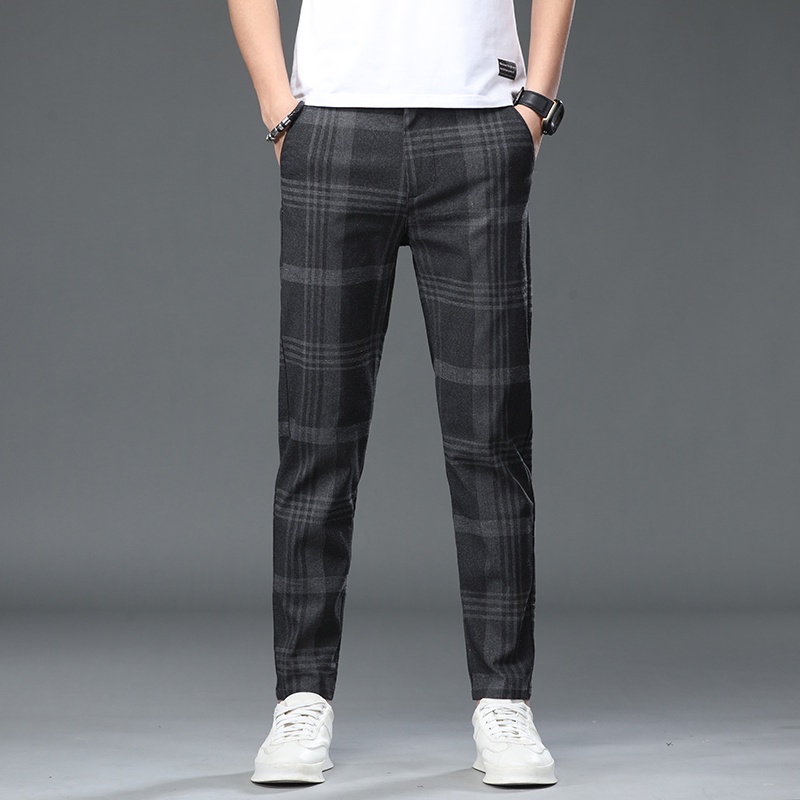 Men's Pants Plaid Casual Slim Straight Business Thin Trousers For Men