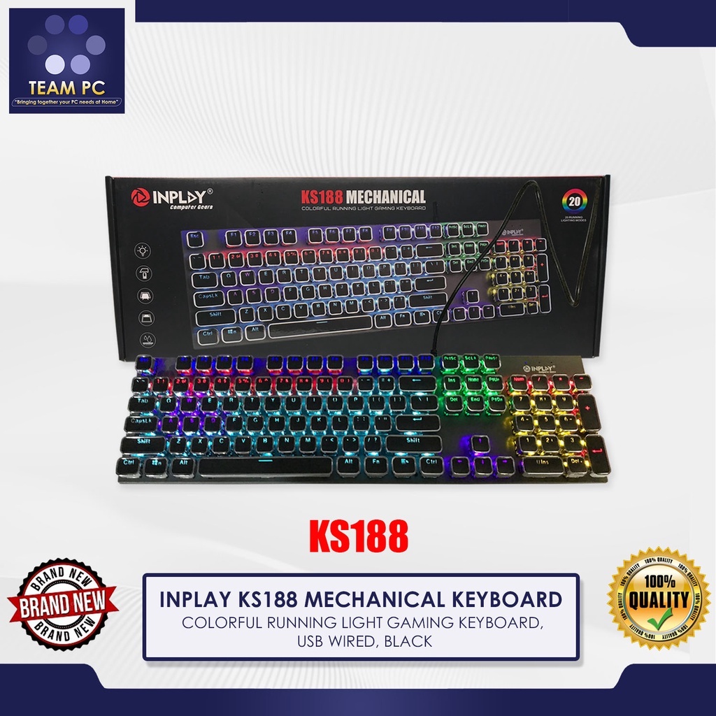 INPLAY KS188 MECHANICAL KEYBOARD, COLORFUL RUNNING LIGHT GAMING