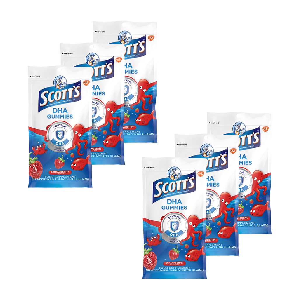 Scott's DHA Gummies Strawberry Vitamins for Kids 15s [Pack of 6 