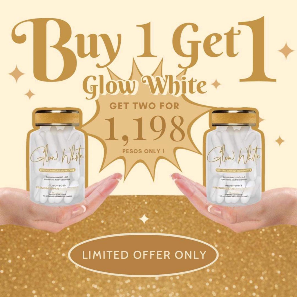 Buy 1 Get 1 Glow White Japan Premium Glutathione with Sunblock Technology (60 caps/bottle)
