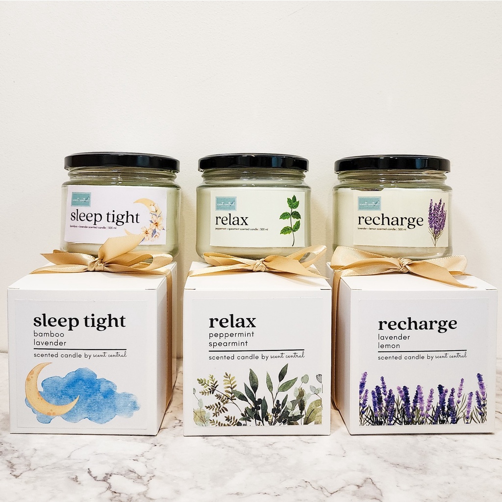 Scent Central Recharge, relax scented candle with lavender, lemon