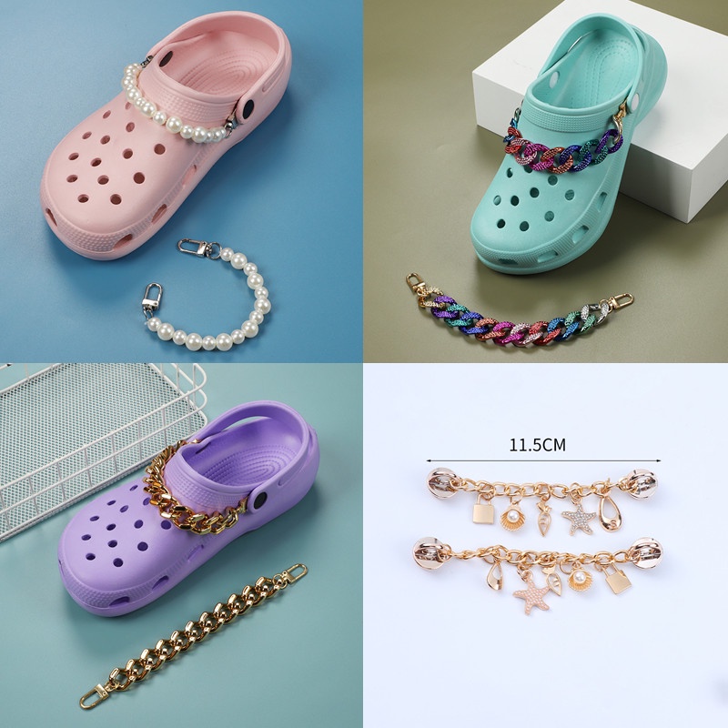 2PCS Shoe Chains Crocs Jibbitz Chains Gemstone Pearl Women Accessories