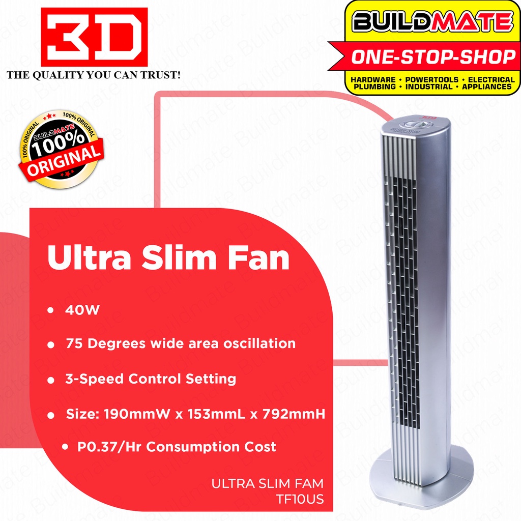 3D Ultra Slim Tower Fan 40W 79cm 3 Speed Tower Desk Fan Oscillating Fan