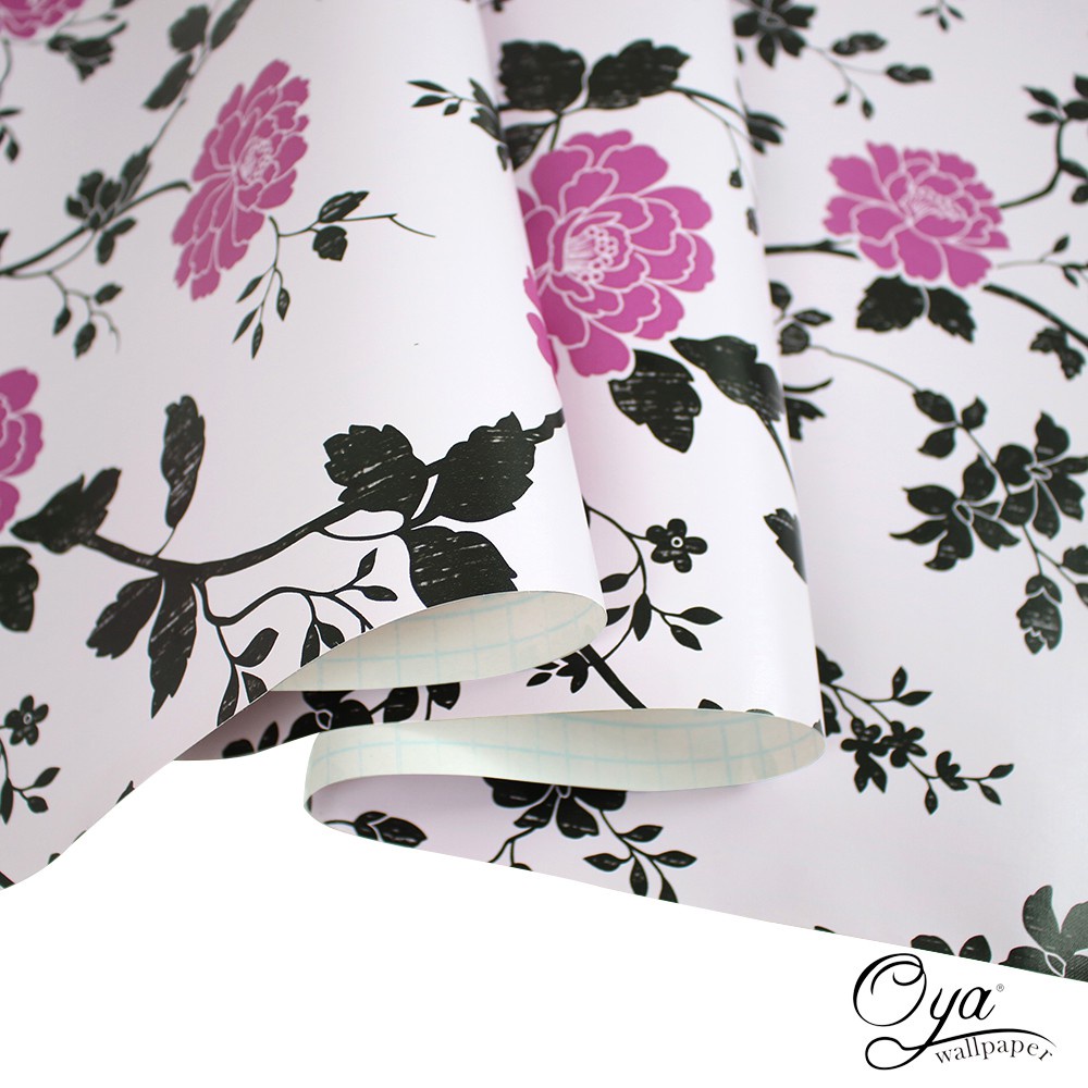 OYA Wallpaper pink flower with black leaves home wall sticker for room design selfadhesive wallpaper