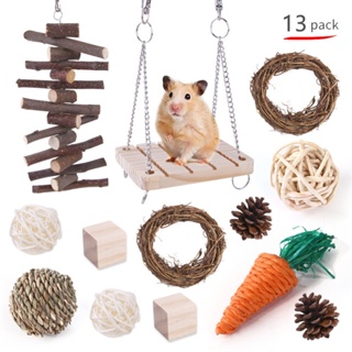 ◊Wooden Hamster Toy Grass Ball Set Bite-resistant Molar Cleaning Tooth Toys Interactive Games Prop #6