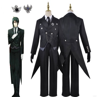 ST1 Black Butler Sebastian Michaelis Cosplay Coat Shirt Vest Trousers Costume Set Anime Uniform Halloween