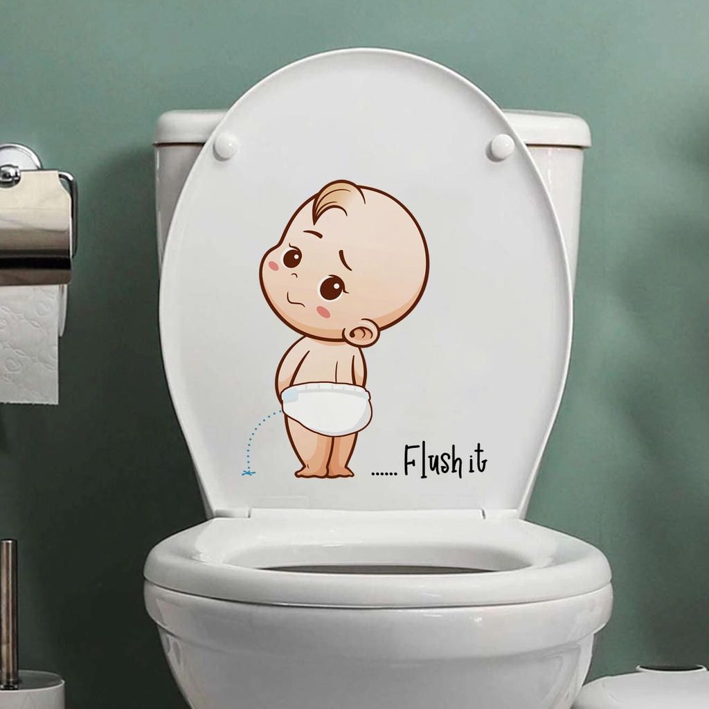 Toilet Stickers Funny Baby Pee Bathroom Cute Toilet Lid Decor