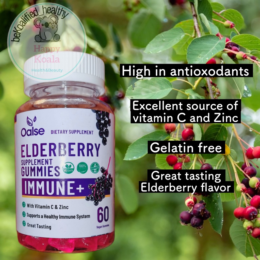 Elderberry supplement gummy immune support, vitamin C and zinc, 60