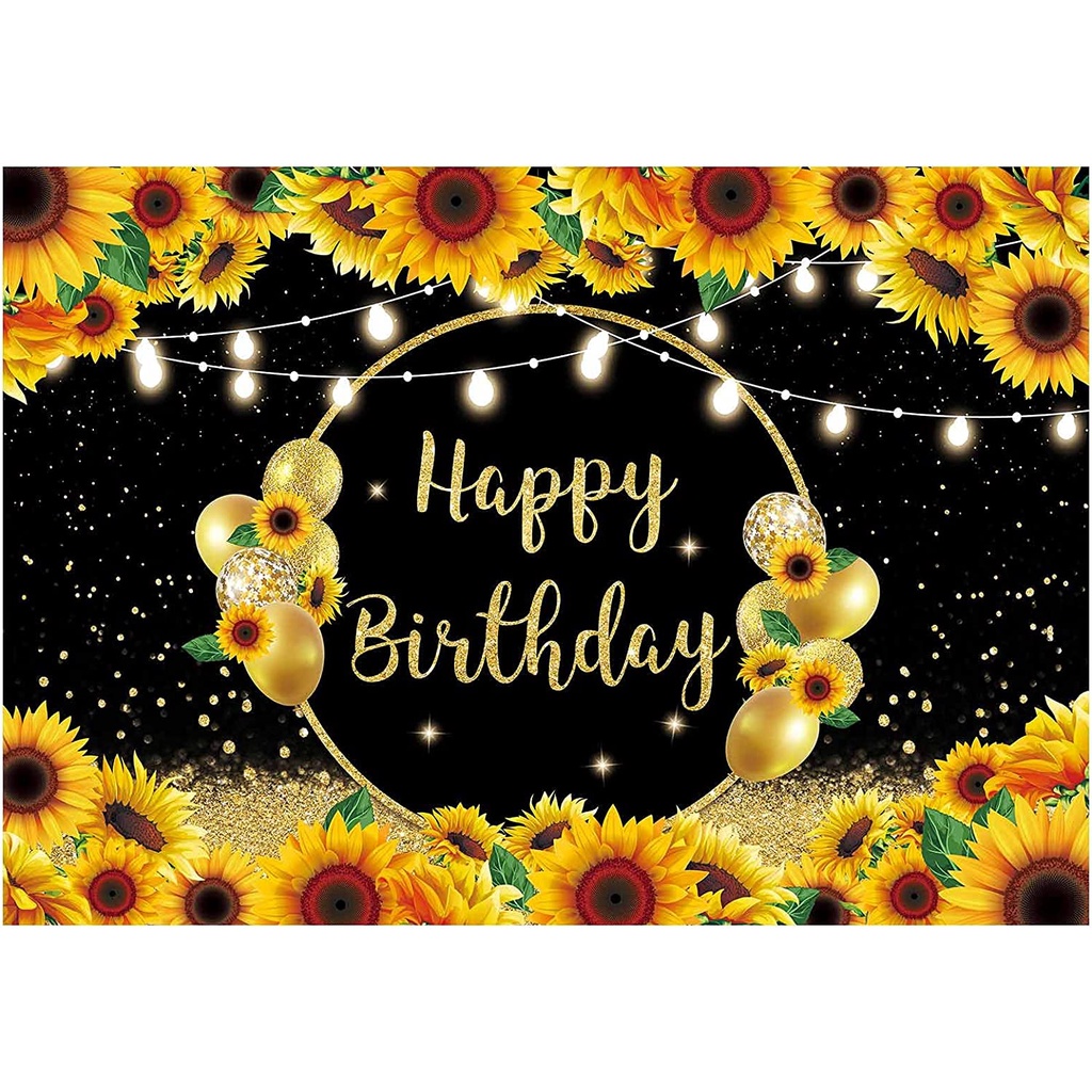 7x5ft Sunflowers Happy Birthday Party Backdrop Girl Black and Gold ...