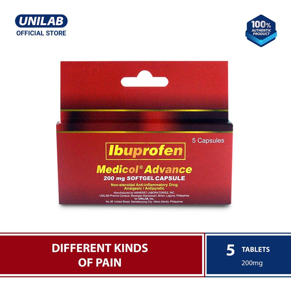 Unilab Medicol Advance 200 mg, 5 Capsules Ibuprofen for Pain Relief