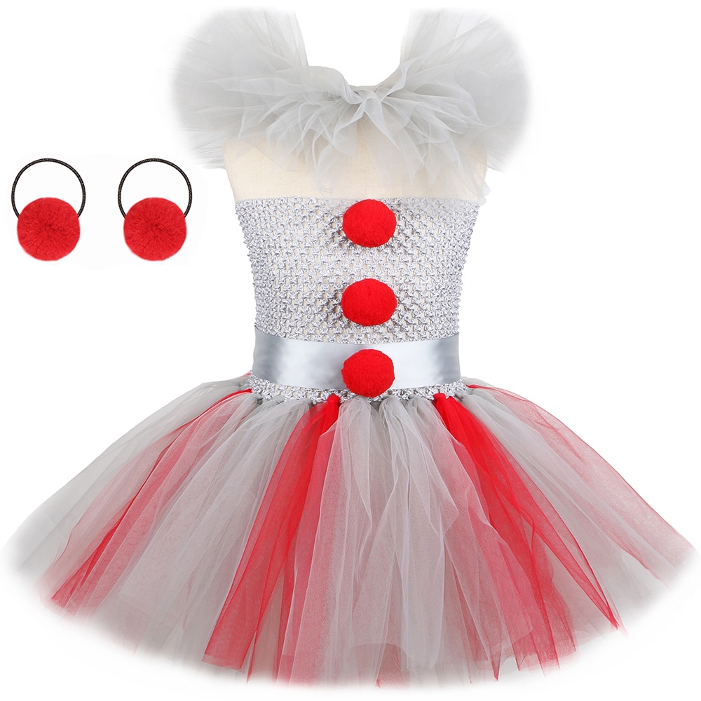 Joker Pennywise Tutu Dress Girls Scary Clown Cosplay Halloween Costume For Kids Carnival Party Fancy