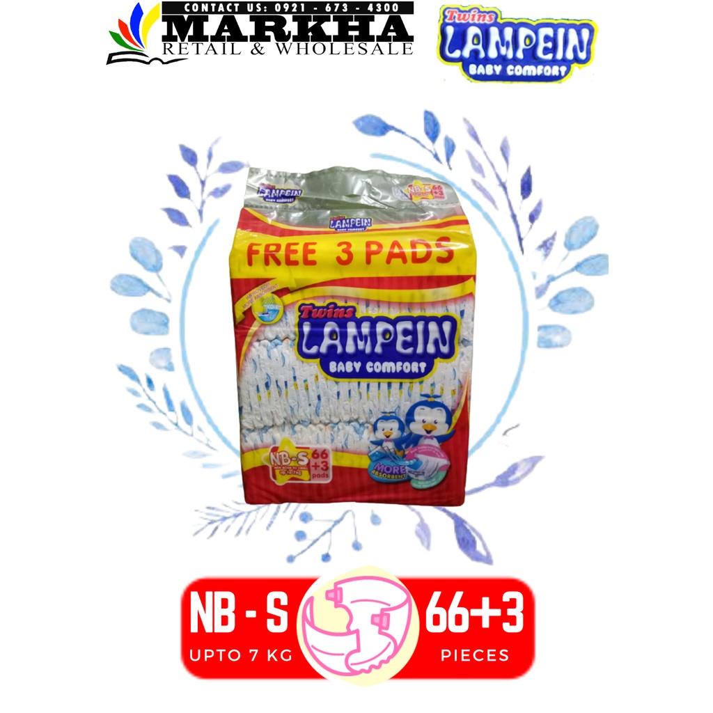 LAMPEIN TAPE JUMBO PACK DIAPER (NEWBORN -XXL) x66+6PCs