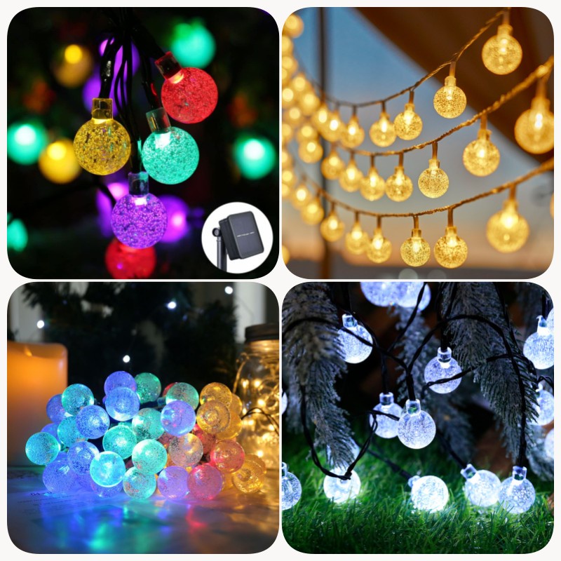 20/50/100LED Solar LED Garden String Light Bubbles Crystal Ball Globe ...