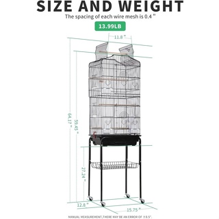64-Inch Open Standing Bird Cage with Rolling Stand for Parrots Lovebirds Parakeets Cockatiel Medium #6