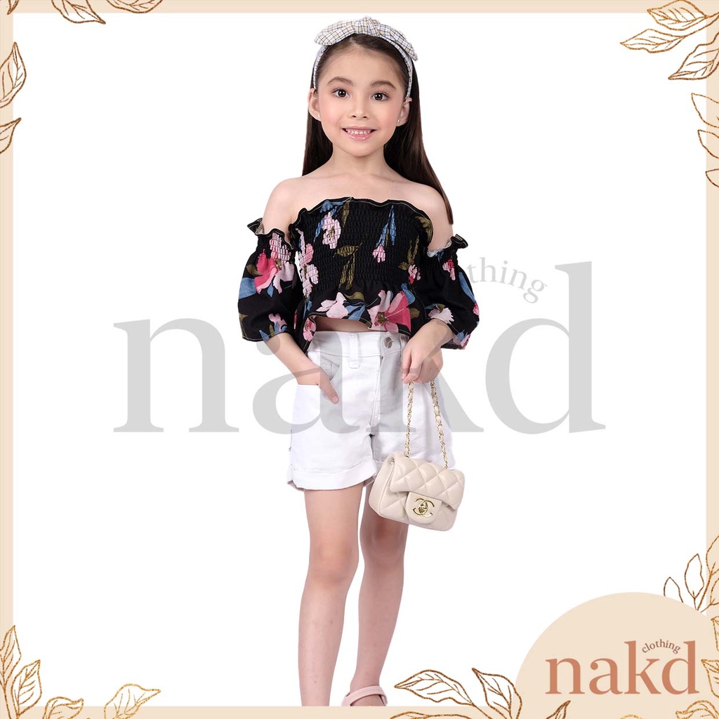 NAKD FASHION CLOVER KIDS BABY GIRL OFF SHOULDER BELL SLEEVES SMOCKING DAILY BASIC TOP 8106