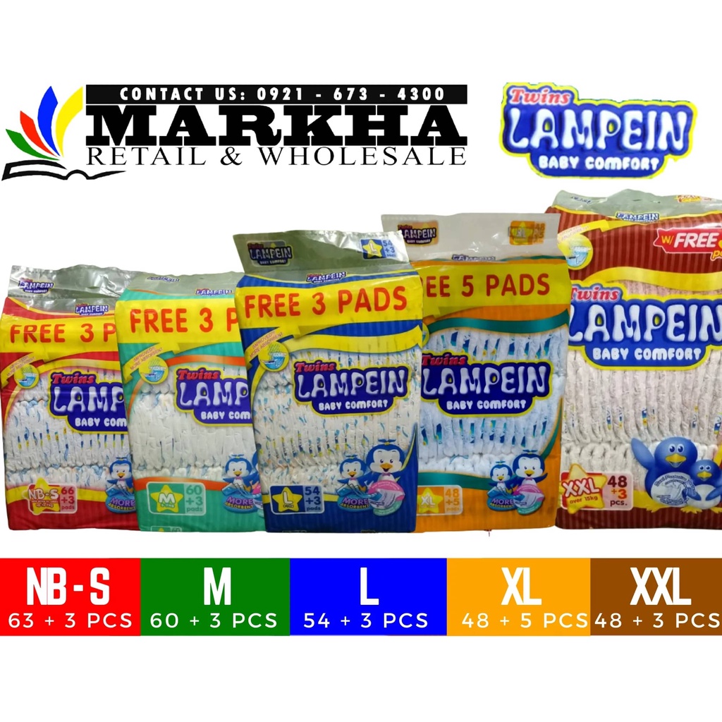 LAMPEIN TAPE JUMBO PACK DIAPER (NEWBORN -XXL) x66+6PCs