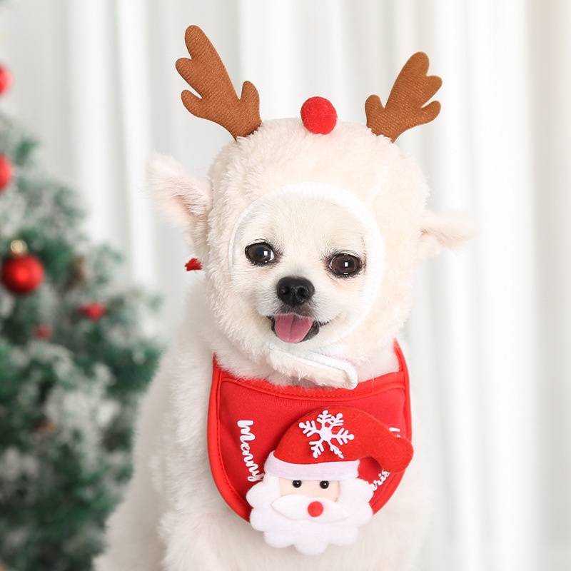Cartoon Dog Christmas Hat Puppy Cap New Year Pet Bib Cat Scarf Collar Party Decoration Dog Costume Pet Clothing Accessories #3