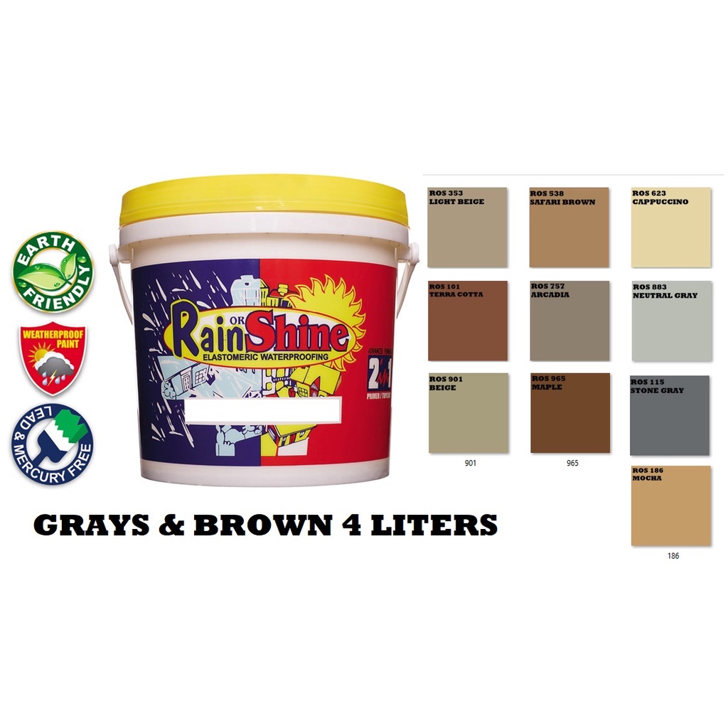 RAIN OR SHINE COLORS BROWN & GRAY 4 LITERS 1 GALLON ELASTOMERIC