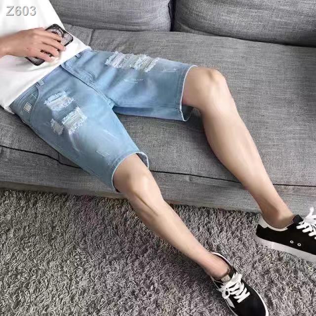 Floweralmerida shirt∏9901# Men's Maong shorts Denim short TATTERED blue high quality