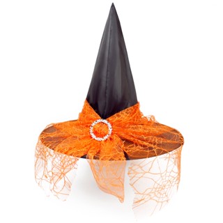 ﹍Halloween Witch Hat Party Decoration Curved Mesh Pumpkin Print Magician Black Pointed Wizard #7