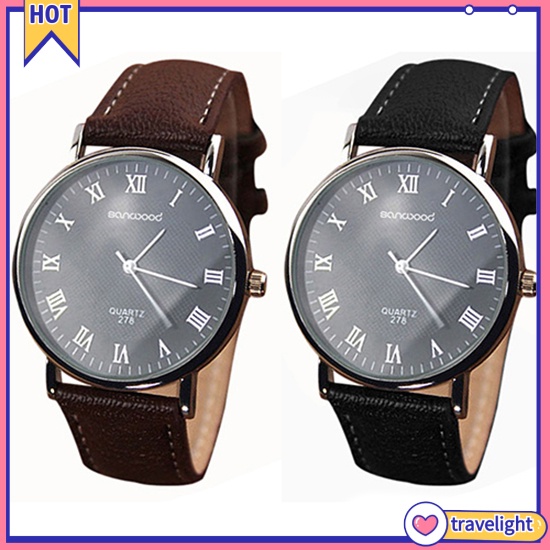 Men's Roman Numerals Dial Faux Leather Band Quartz Analog Business Wrist Watch