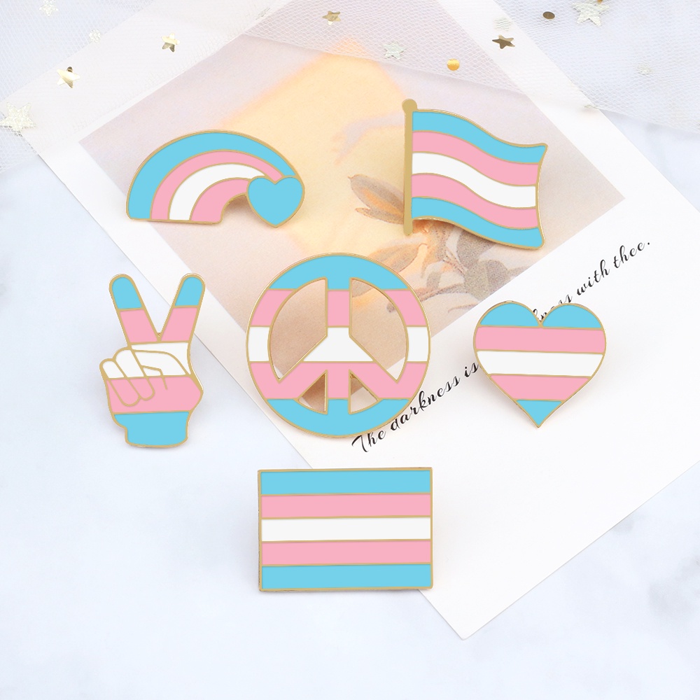 LGBT Trans Pride Enamel Pin Rainbow Flag Transgender Brooch Transsexual Heart Peace and Love Symbol