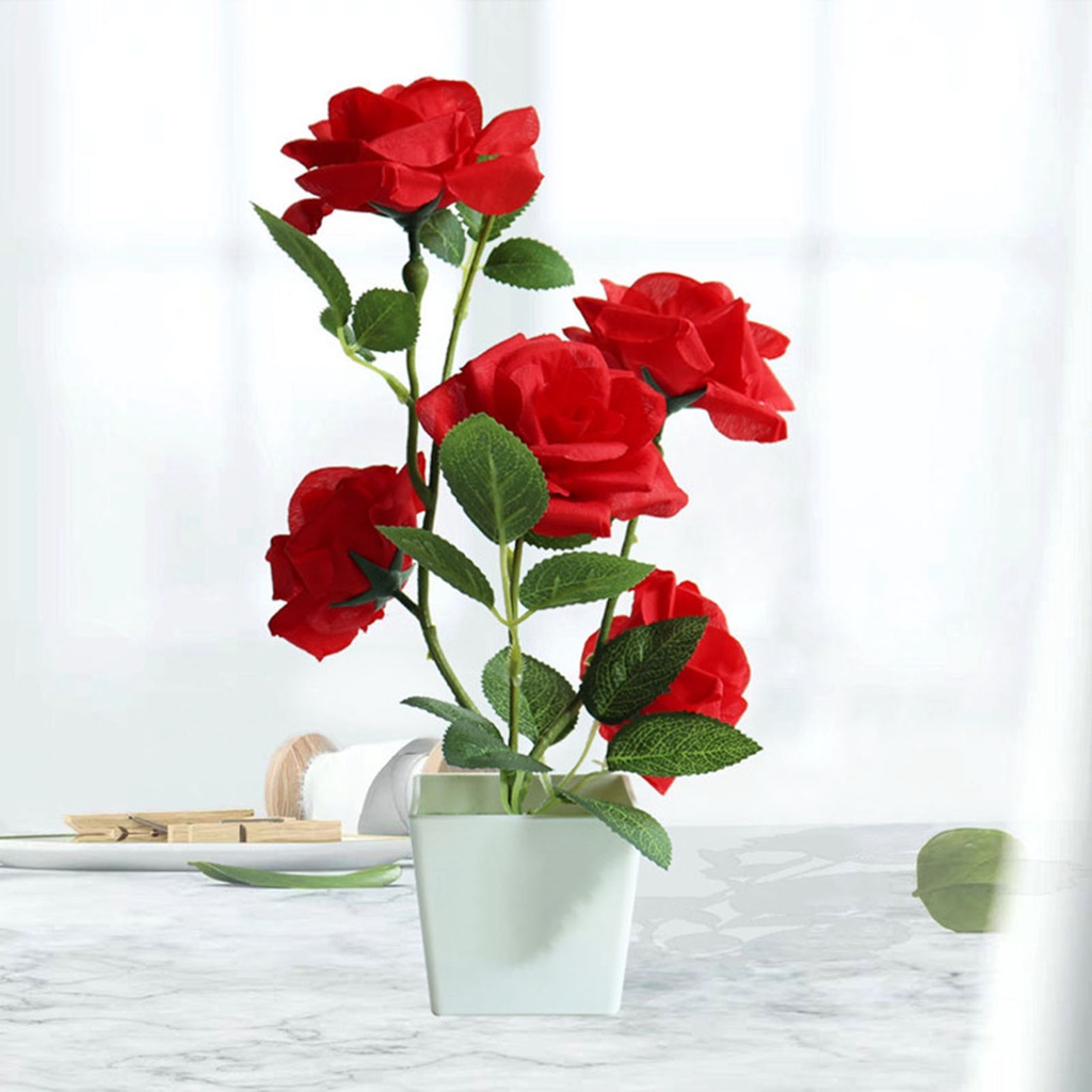 [biga]Artificial Plant Pot Rose Desktop Decor Faux Silk Flower Indoor ...