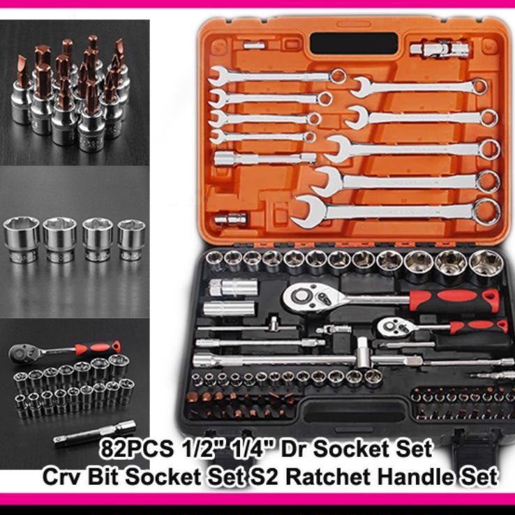 82PCS Tool Original Socket Wrench Set Torque Wrench Tool Box Set Car