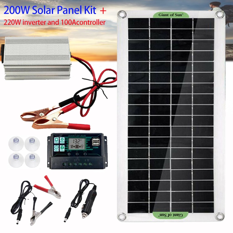 200W Solar Panel Kit 12V to 220V Battery Charger with 100A Controller