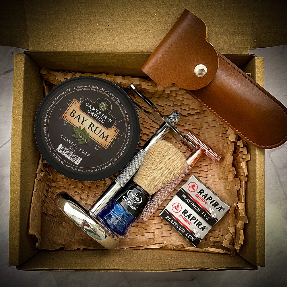Charmwise Premium Shaving Kit with Rose Gold Razor, Synthetic Brush (Random Colour), Soap and Stan