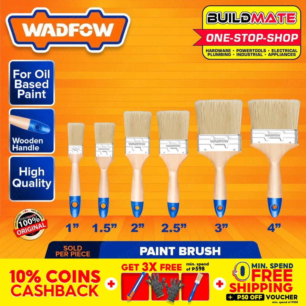 WADFOW Paint Brush For OilBased Paint 1" 1.5" & 2" Inch Wooden Handle