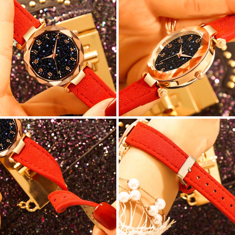 Women's Quartz Wrist Watch with Starry Sky Rhinestone Diamond Dial