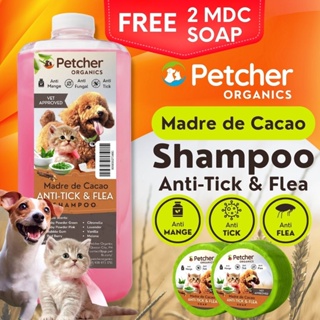 (hot)Petcher Organic Madre De Cacao Anti Tick and Flea Pet Shampoo and Conditioner 1 Liter Baby Powd